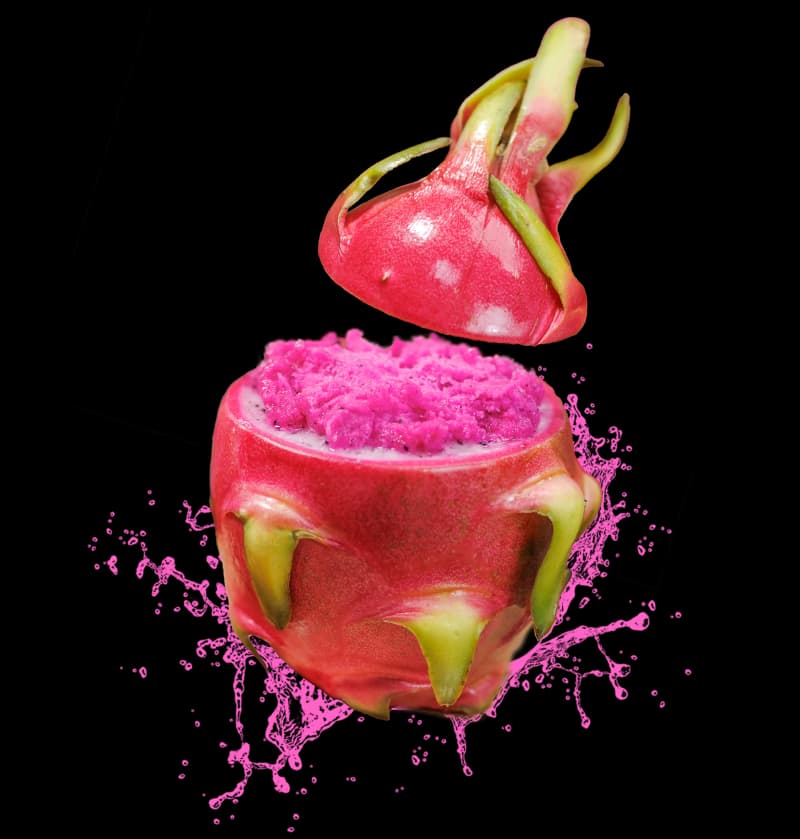 Ice cream served in a dragon fruit ball